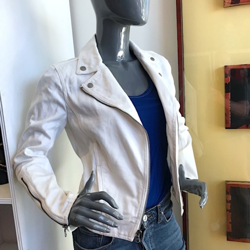 TIBI White Denim Moto Style Jean Jacket NWOT/sz 4